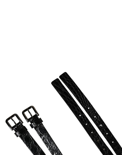 Dolce & Gabbana Black Double Strap Leather Silver Buckle Belt