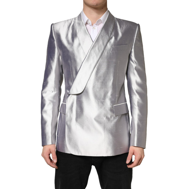 Blazer croisé en soie SICILIA argenté Dolce & Gabbana