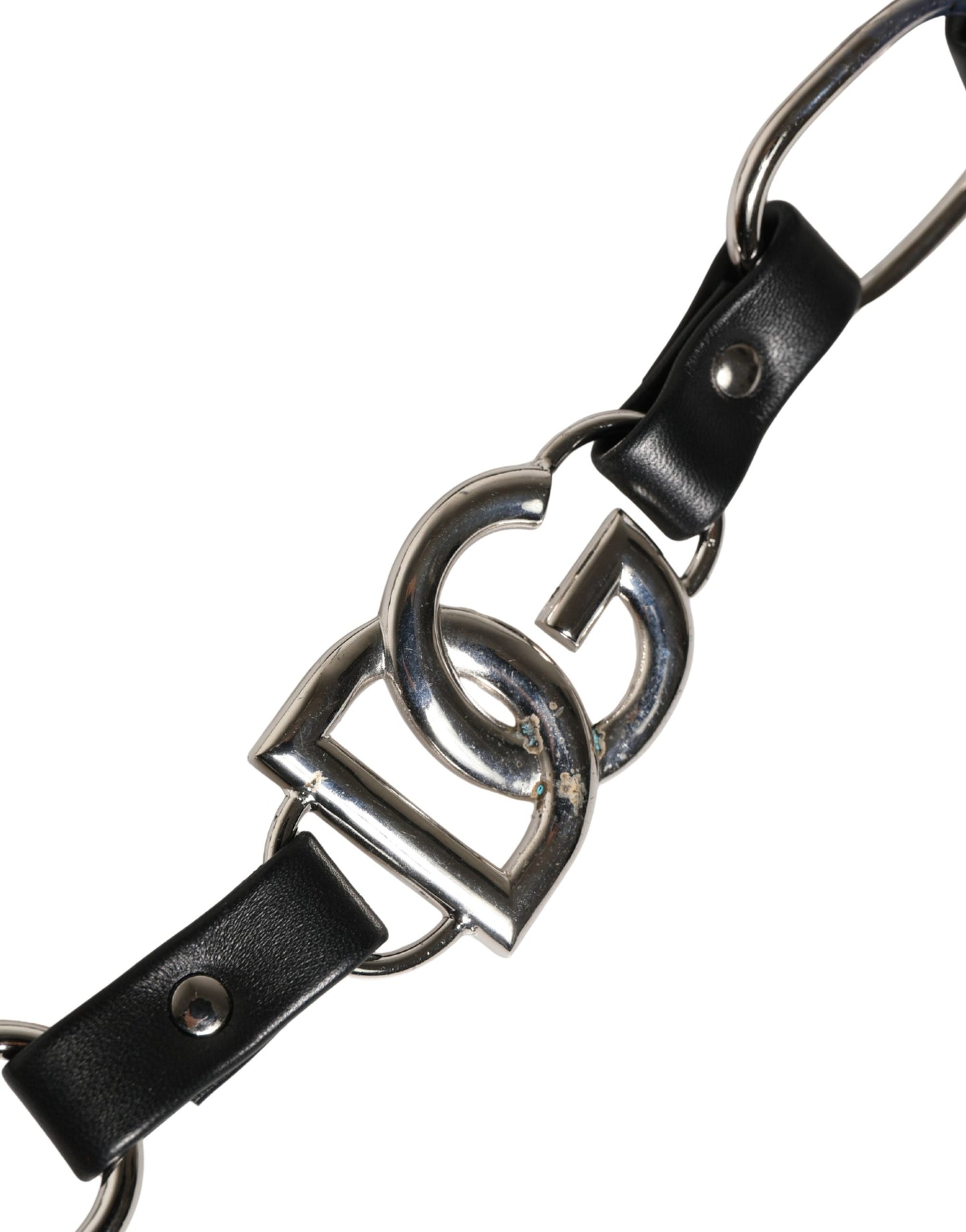 Correa de hombro para bolso Dolce & Gabbana de cuero negro con cadena plateada