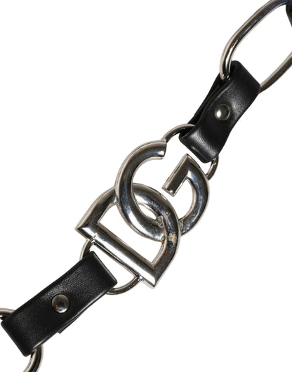 Correa de hombro para bolso Dolce & Gabbana de cuero negro con cadena plateada