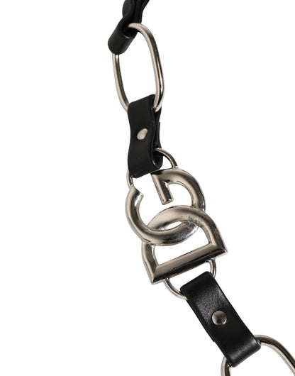Correa de hombro para bolso Dolce & Gabbana de cuero negro con cadena plateada