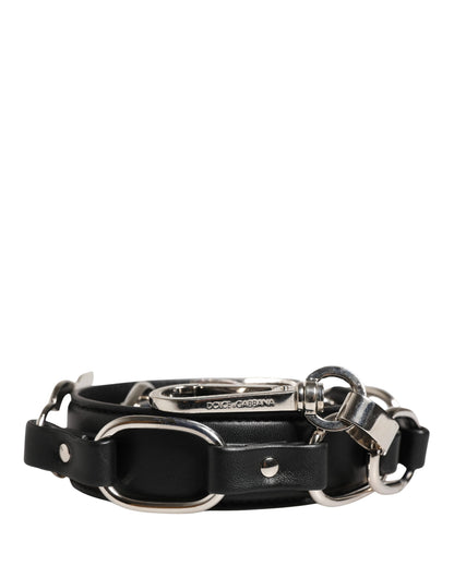 Correa de hombro para bolso Dolce & Gabbana de cuero negro con cadena plateada