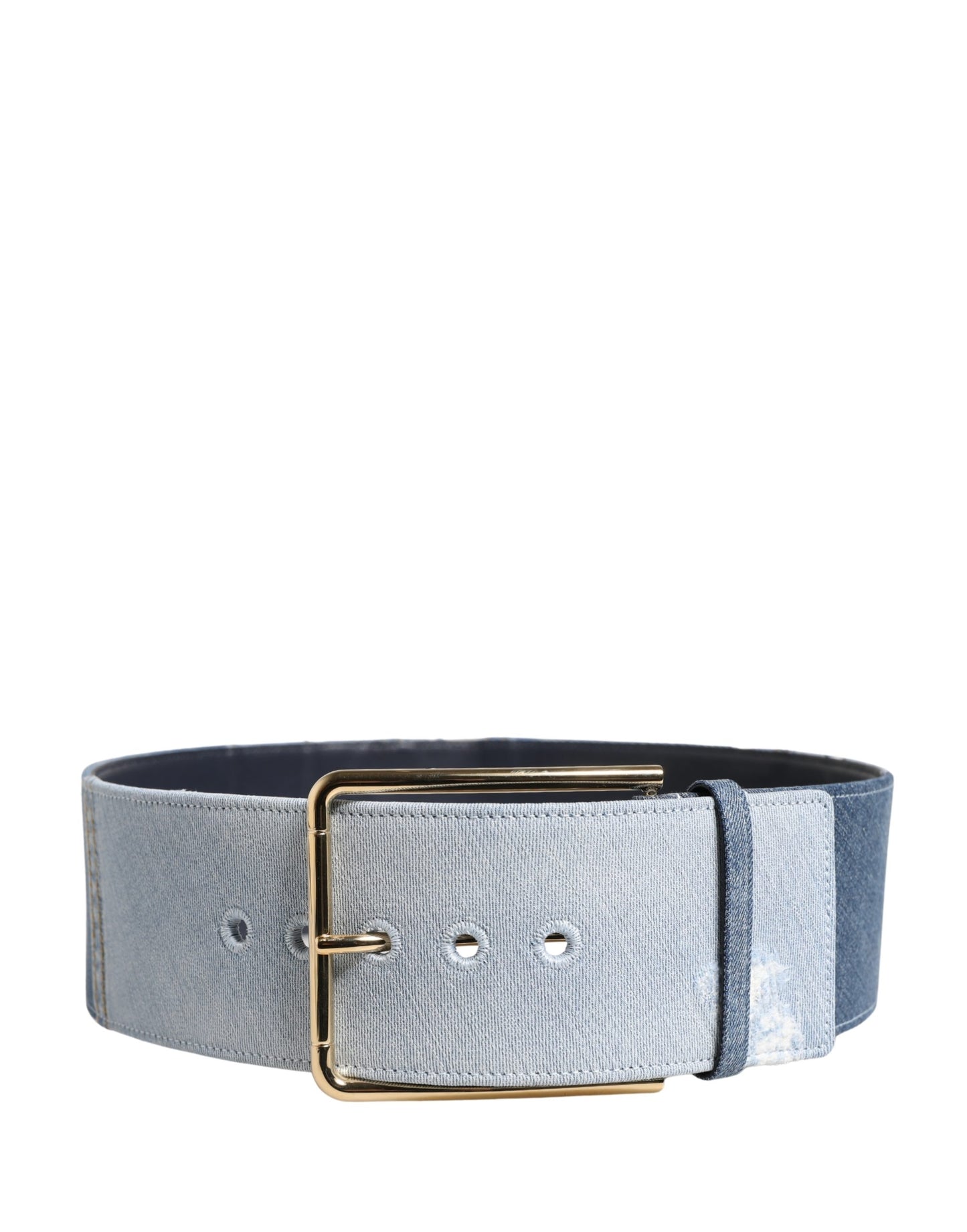 Ceinture Dolce & Gabbana en jean bicolore bleu avec boucle en métal doré