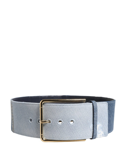 Ceinture Dolce & Gabbana en jean bicolore bleu avec boucle en métal doré