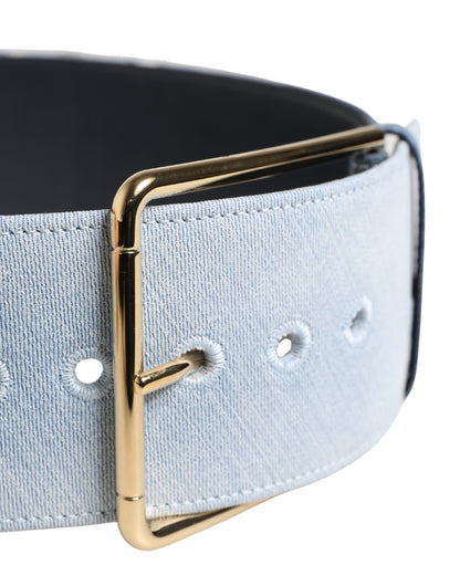 Ceinture Dolce & Gabbana en jean bicolore bleu avec boucle en métal doré