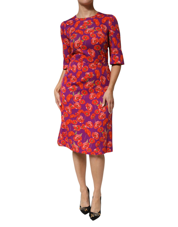 Vestido ajustado midi de seda morada con estampado floral de Dolce & Gabbana