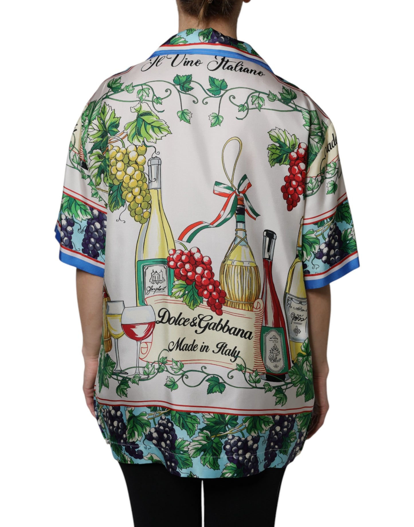 Top de camisa de seda de manga corta multicolor Dolce & Gabbana con estampado de comida