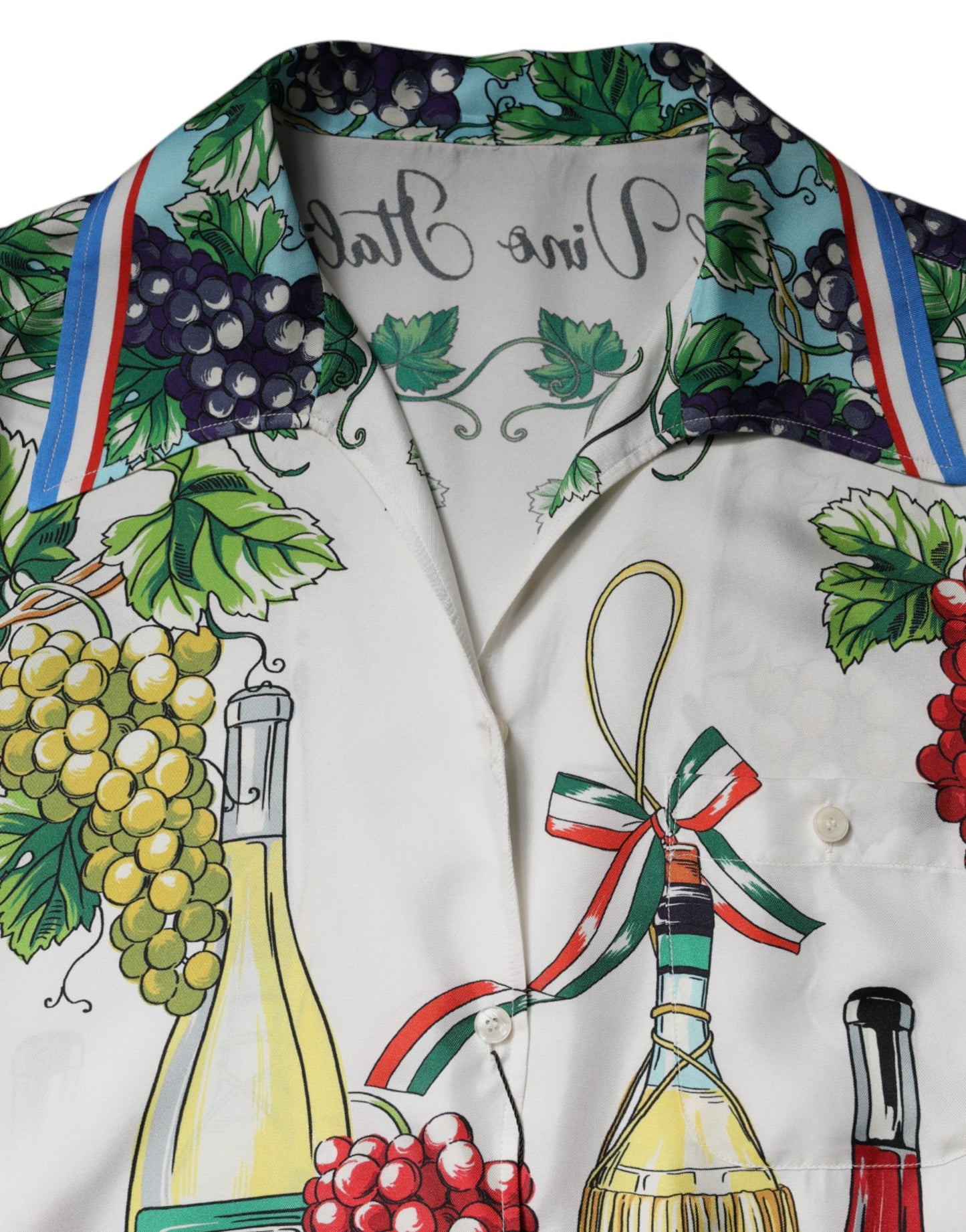 Top de camisa de seda de manga corta multicolor Dolce & Gabbana con estampado de comida