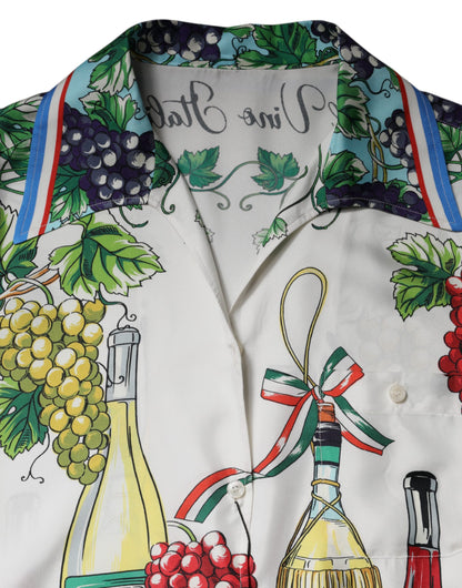 Top de camisa de seda de manga corta multicolor Dolce & Gabbana con estampado de comida