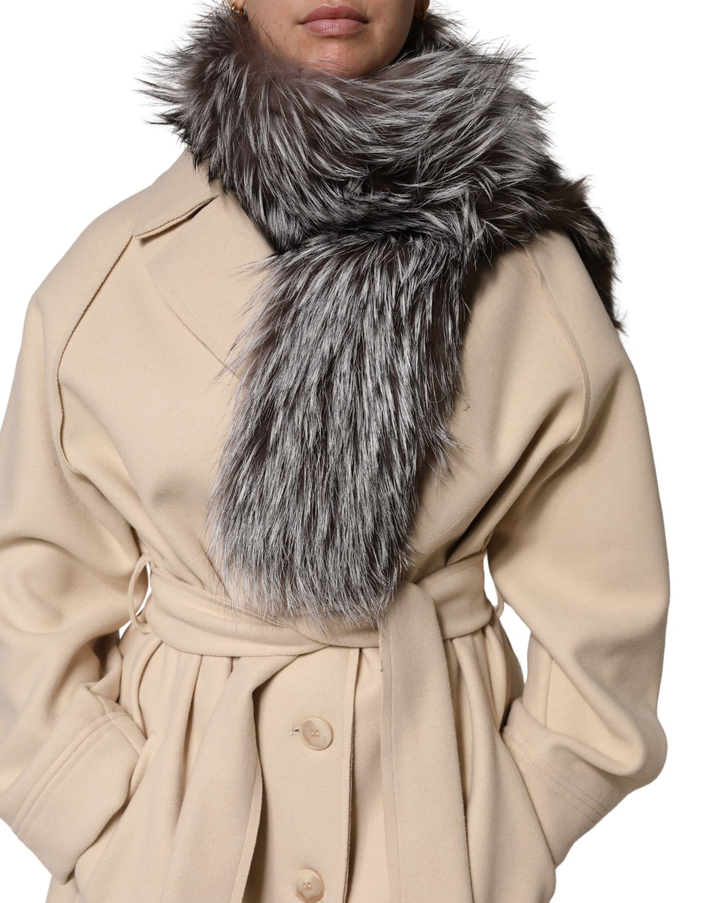 Écharpe d'hiver cache-cou en fourrure de renard grise Dolce & Gabbana