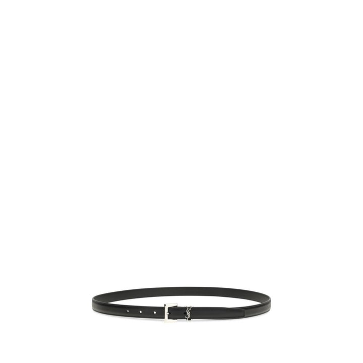 Saint Laurent Black Calf Leather Bos Taurus Thin Belt