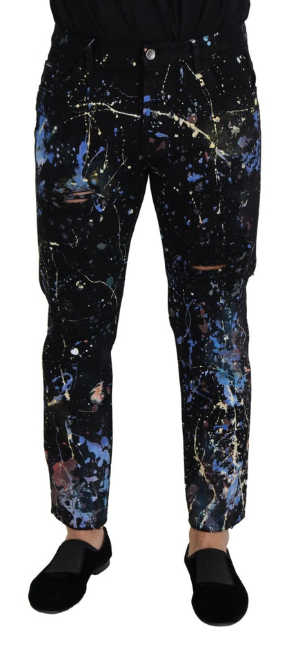 Vaqueros Dolce & Gabbana de algodón negro con estampado de salpicaduras de color