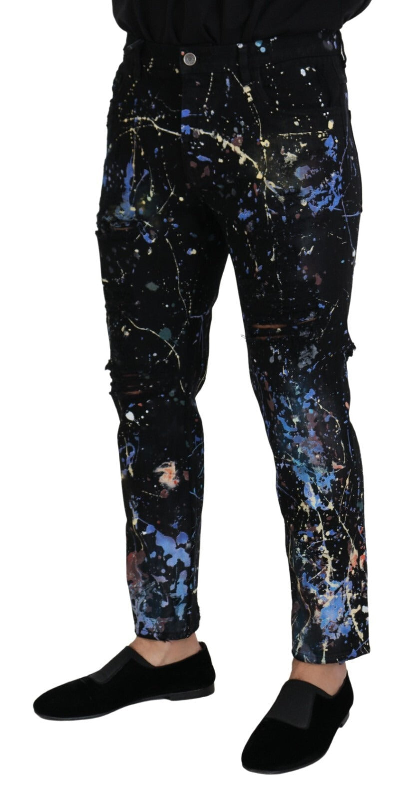 Vaqueros Dolce & Gabbana de algodón negro con estampado de salpicaduras de color