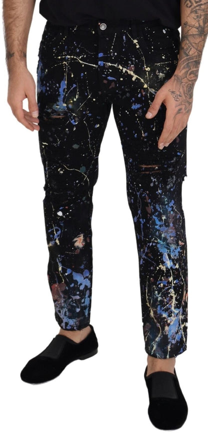 Vaqueros Dolce & Gabbana de algodón negro con estampado de salpicaduras de color
