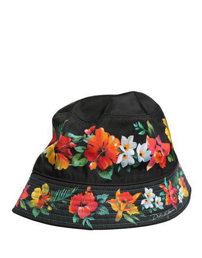 Dolce & Gabbana Gorra de pescador de nailon con estampado floral negro para hombre