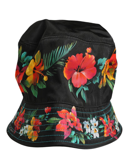Dolce & Gabbana Gorra de pescador de nailon con estampado floral negro para hombre