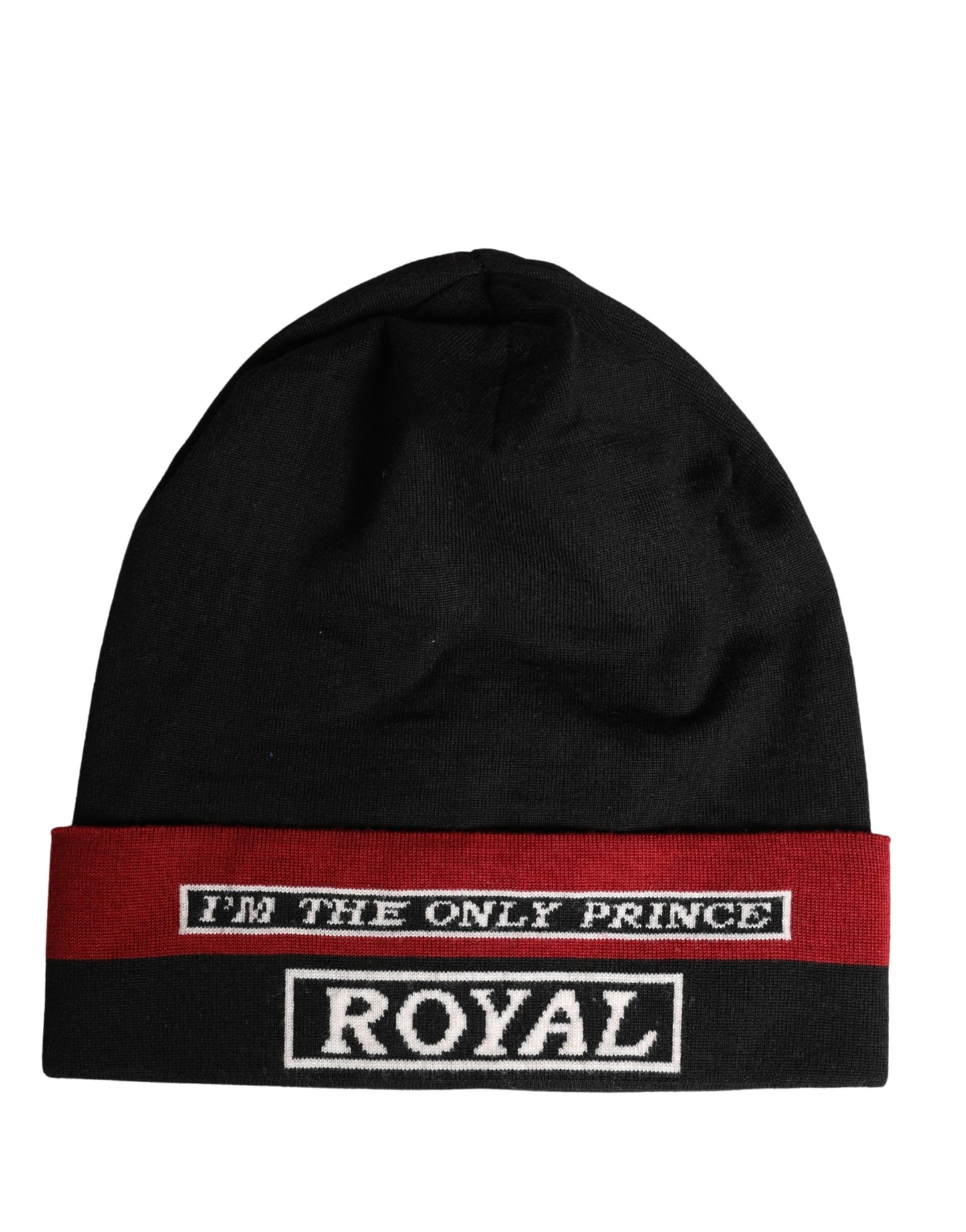 Gorro de punto negro con puño de Dolce & Gabbana "I'M THE ONLY PRINCE ROYAL"