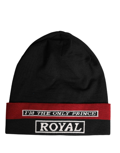 Gorro de punto negro con puño de Dolce & Gabbana "I'M THE ONLY PRINCE ROYAL"