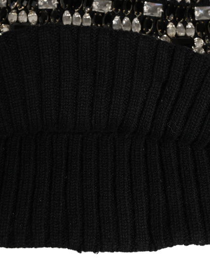 Dolce & Gabbana Black Wool Crystal Embellished Balaclava Hat