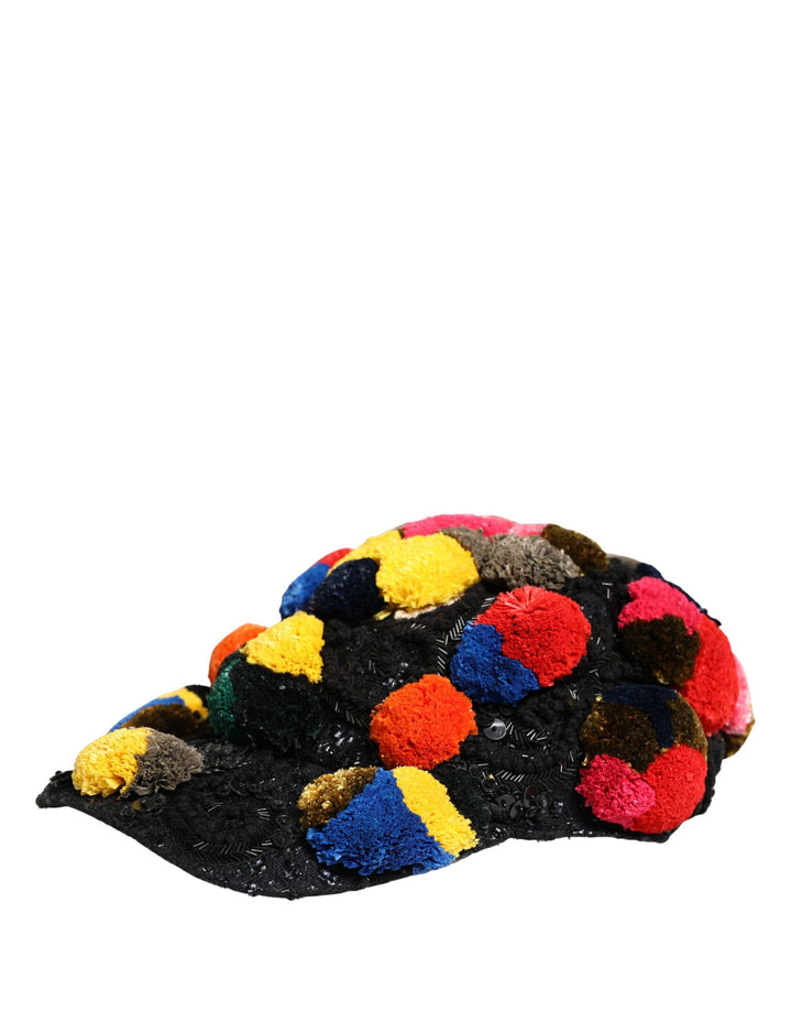 Chapeau Dolce & Gabbana multicolore avec pompons et ornements à sequins