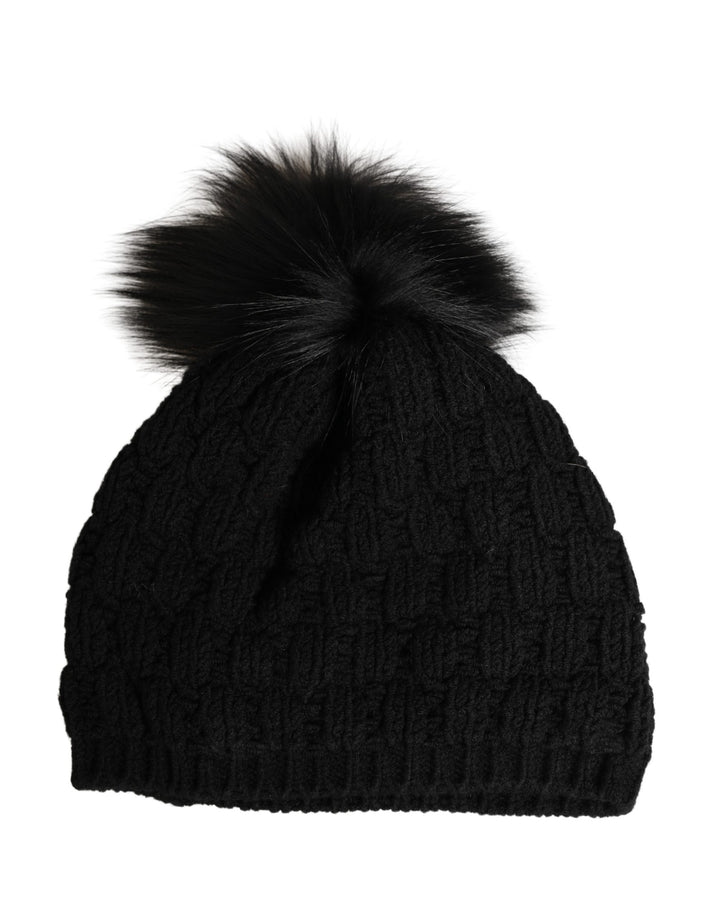 Bonnet d'hiver en maille acrylique noire à fourrure Dolce & Gabbana