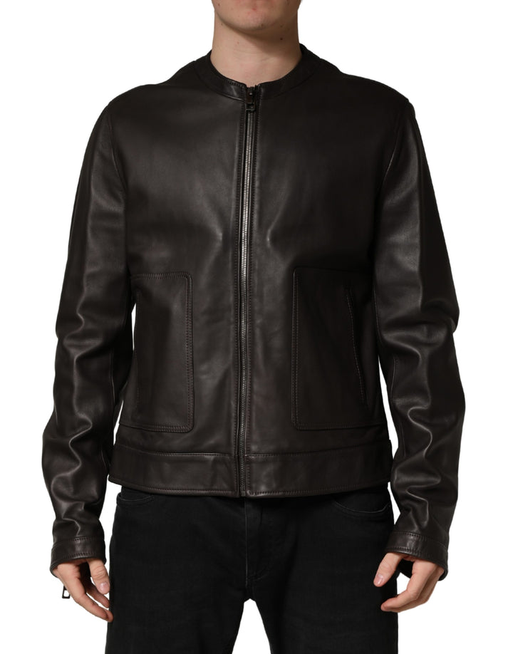 Chaqueta Biker de Piel de Cordero Negra con Cremallera Completa Dolce & Gabbana
