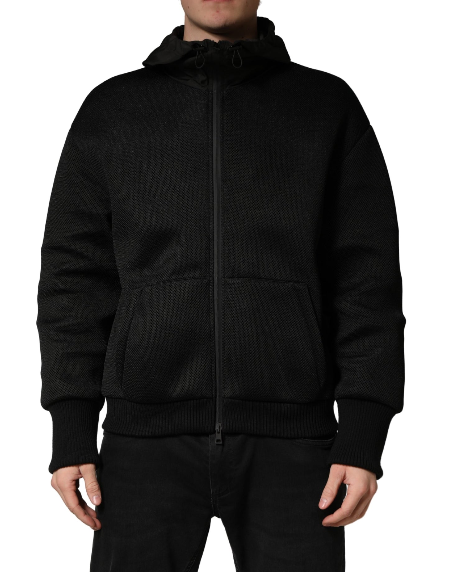 Chaqueta Bomber Dolce & Gabbana Negra con Capucha y Cremallera Completa para Hombre
