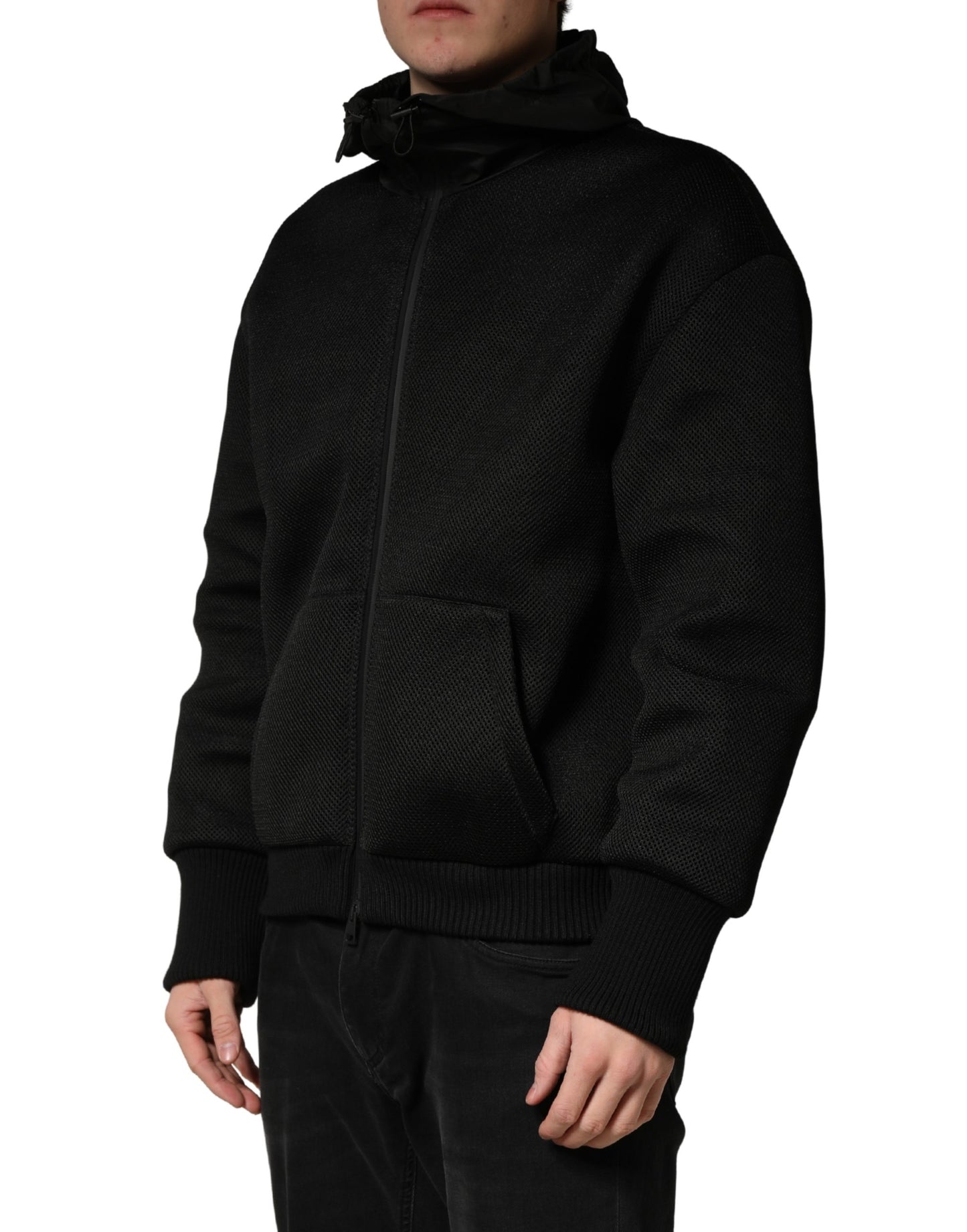 Chaqueta Bomber Dolce & Gabbana Negra con Capucha y Cremallera Completa para Hombre