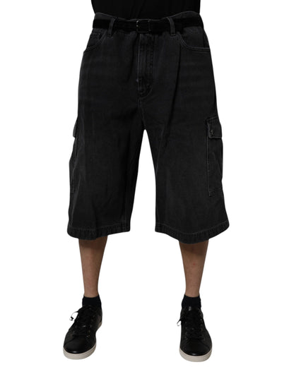 Dolce & Gabbana Black Mid Waist Denim Cargo Bermuda  Shorts