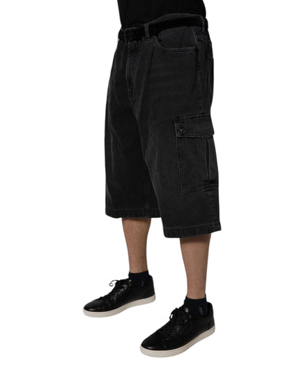 Dolce & Gabbana Black Mid Waist Denim Cargo Bermuda  Shorts