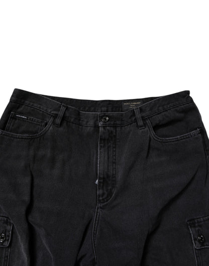 Dolce & Gabbana Black Mid Waist Denim Cargo Bermuda  Shorts