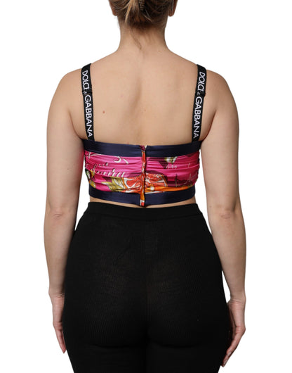Dolce & Gabbana Multicolor Silk Cropped Bustier Corset Top