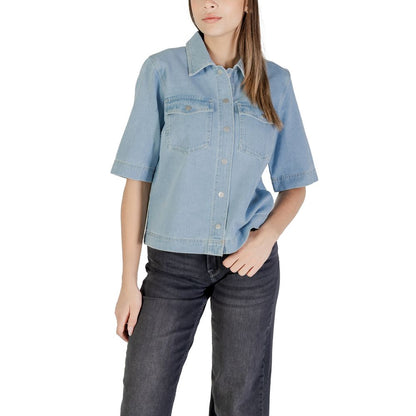 Only Light Blue Cotton Shortsleeve Shirt