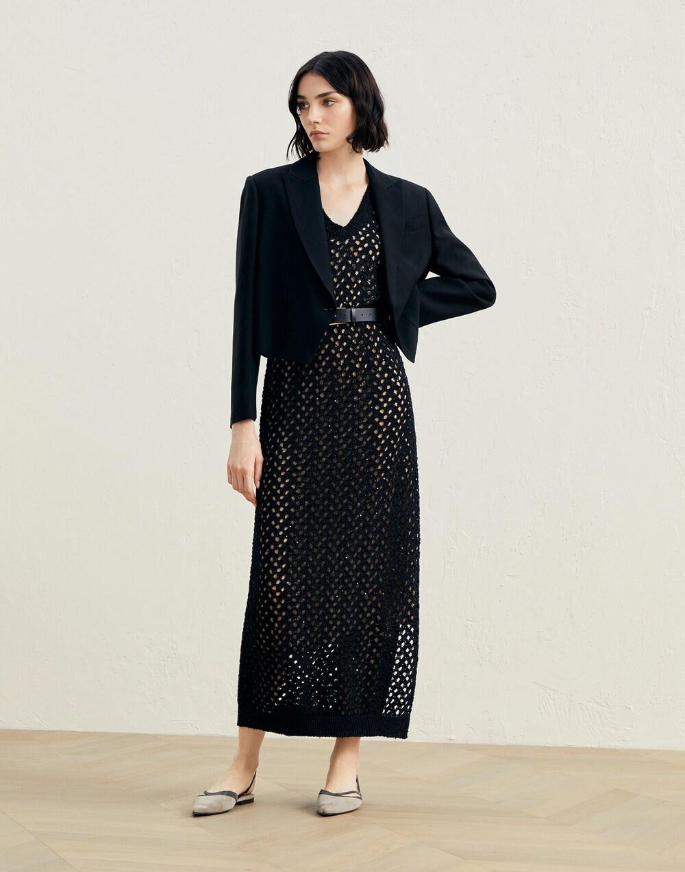Brunello Cucinelli Black Cotton Pattern Dress