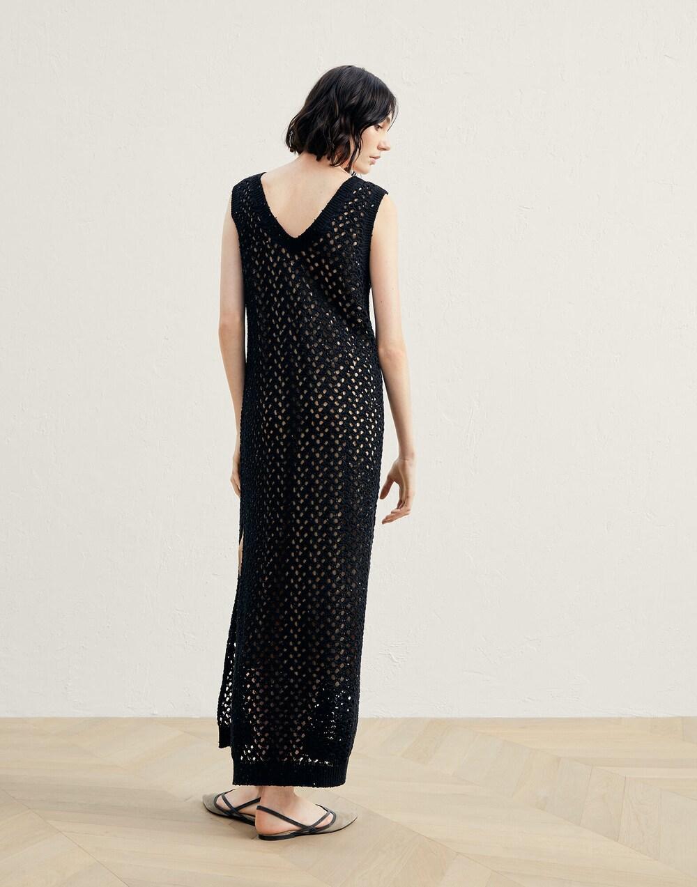 Brunello Cucinelli Black Cotton Pattern Dress