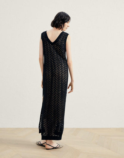 Brunello Cucinelli Black Cotton Pattern Dress