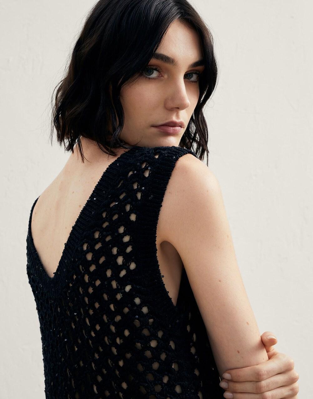 Brunello Cucinelli Black Cotton Pattern Dress