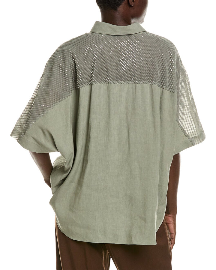Brunello Cucinelli Green Linen Shortsleeve Shirt