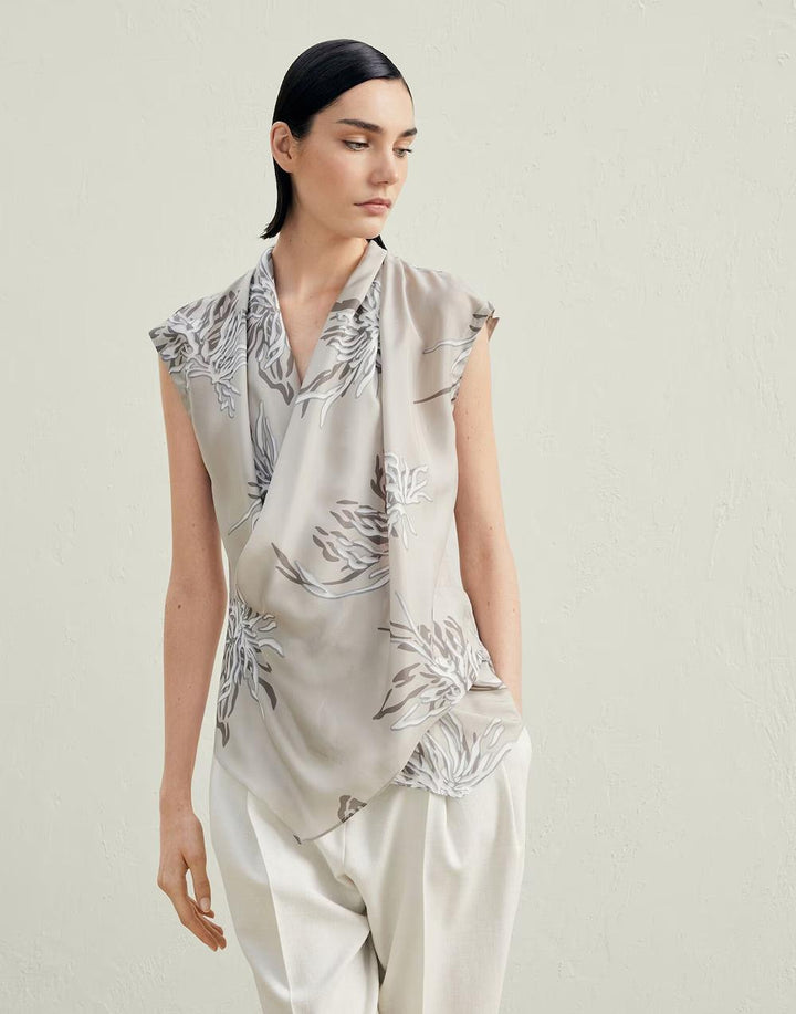 Brunello Cucinelli Bicolor Silk Blouse