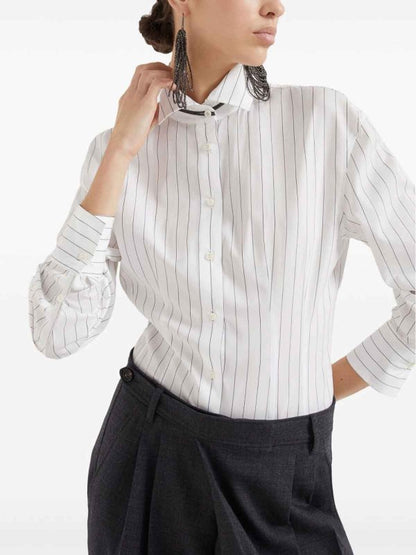 Brunello Cucinelli Bicolor Cotton Pattern Shirt