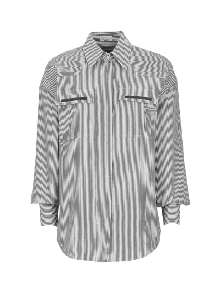 Brunello Cucinelli White Cotton Pattern Shirt