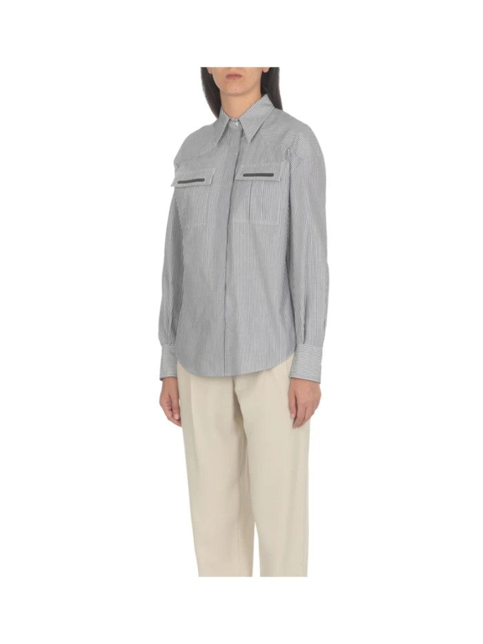 Brunello Cucinelli White Cotton Pattern Shirt