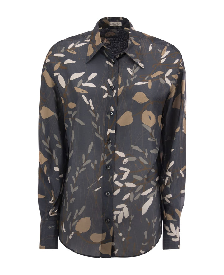 Brunello Cucinelli Blue Silk Pattern Shirt