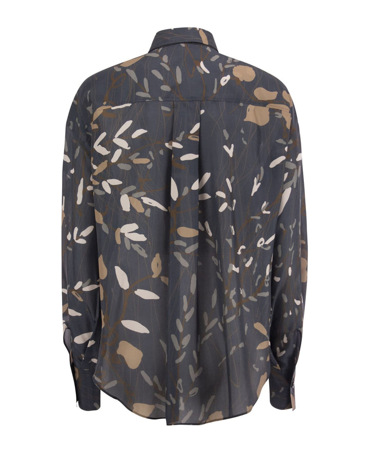 Brunello Cucinelli Blue Silk Pattern Shirt