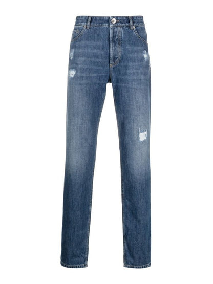 Brunello Cucinelli Blue Cotton Straight-Leg Jeans