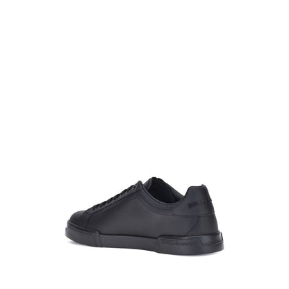 Dolce & Gabbana Black Calf Leather Bos Taurus Low Top Sneakers