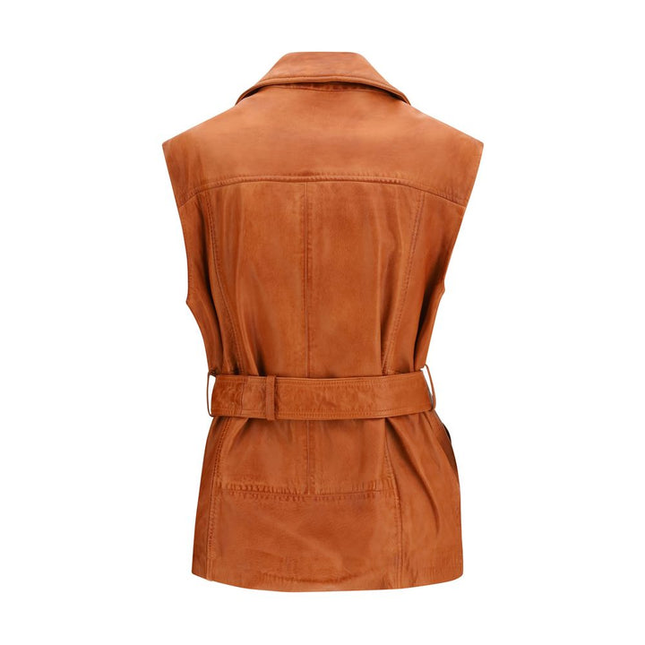PINKO Brown Goatskin Sleeveless Jacket