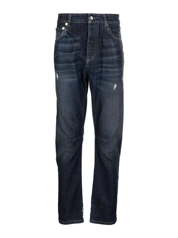 Brunello Cucinelli Black Cotton Straight-Leg Jeans