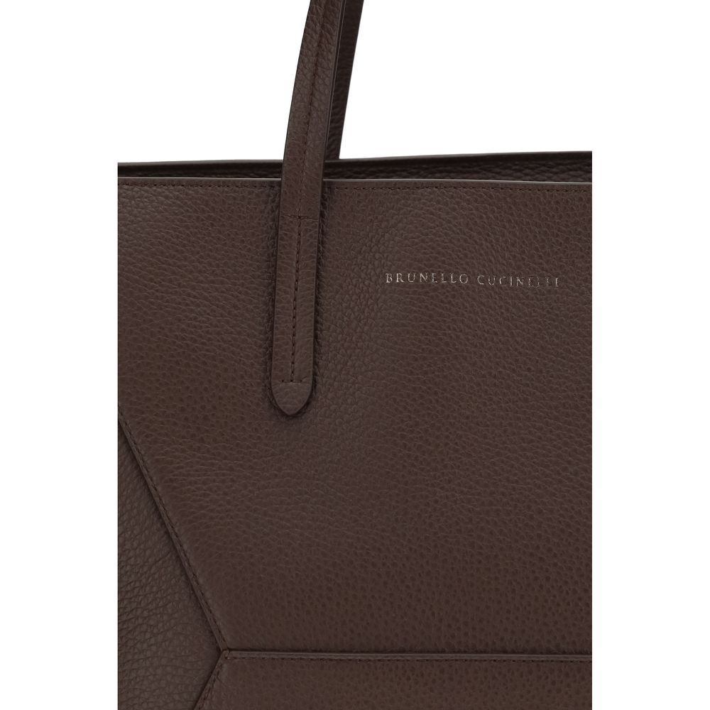 Bolso al hombro Brunello Cucinelli de piel de becerro marrón Bos Taurus