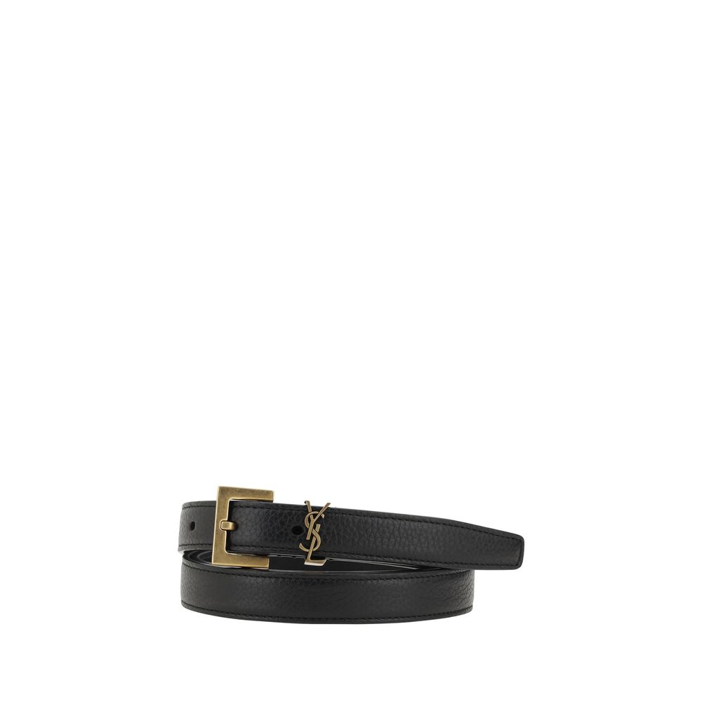 Cinturón regular Saint Laurent de piel de becerro negra Bos Taurus